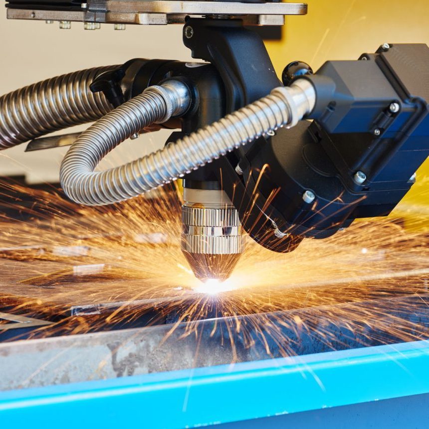 41208857 - metal working. plasma or laser cutting technology of flat sheet metal steel material with sparks